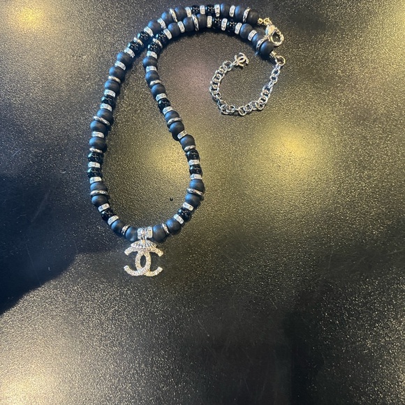 CHANEL Midnight Black Beaded Necklace with Silver Emblem - Picture 5 of 16